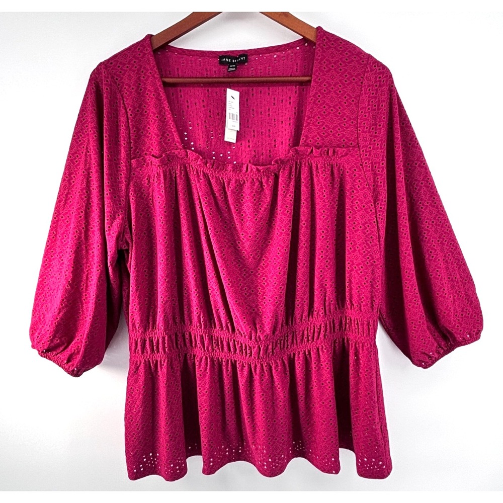 Lane Bryant Berry Eyelet Peplum Top Sz 18/20  Square Neck Cottagecore NEW